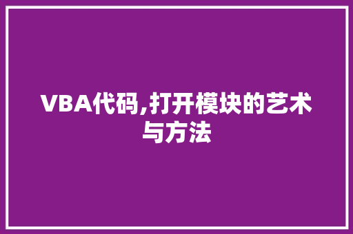 VBA代码,打开模块的艺术与方法