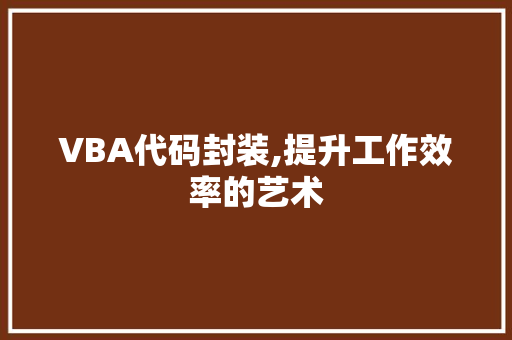 VBA代码封装,提升工作效率的艺术