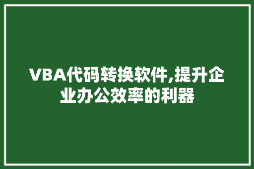 VBA代码转换软件,提升企业办公效率的利器