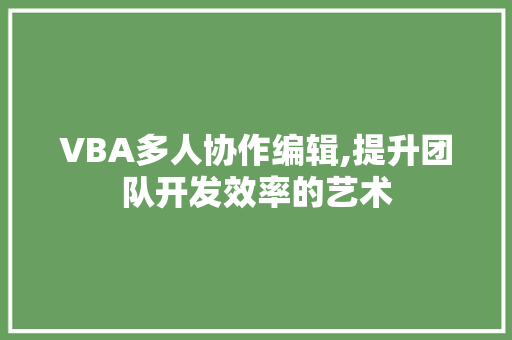 VBA多人协作编辑,提升团队开发效率的艺术