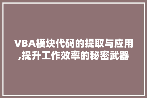 VBA模块代码的提取与应用,提升工作效率的秘密武器