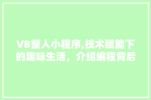 VB整人小程序,技术赋能下的趣味生活，介绍编程背后的故事 GraphQL