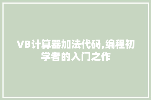 VB计算器加法代码,编程初学者的入门之作