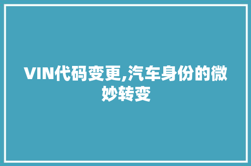 VIN代码变更,汽车身份的微妙转变