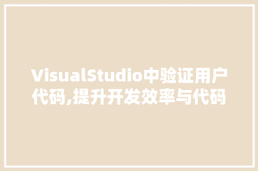 VisualStudio中验证用户代码,提升开发效率与代码质量的关键