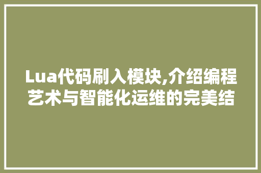 Lua代码刷入模块,介绍编程艺术与智能化运维的完美结合