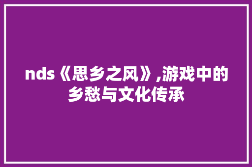 nds《思乡之风》,游戏中的乡愁与文化传承