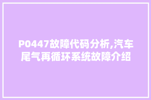 P0447故障代码分析,汽车尾气再循环系统故障介绍