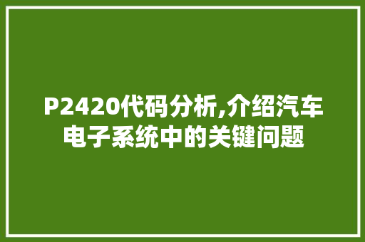 P2420代码分析,介绍汽车电子系统中的关键问题