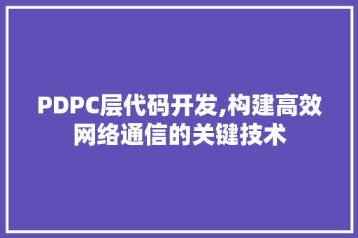 PDPC层代码开发,构建高效网络通信的关键技术