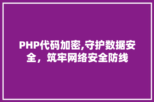 PHP代码加密,守护数据安全，筑牢网络安全防线