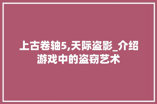 上古卷轴5,天际盗影_介绍游戏中的盗窃艺术