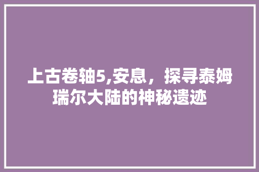 上古卷轴5,安息，探寻泰姆瑞尔大陆的神秘遗迹