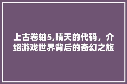 上古卷轴5,晴天的代码，介绍游戏世界背后的奇幻之旅