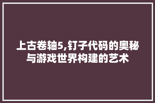 上古卷轴5,钉子代码的奥秘与游戏世界构建的艺术