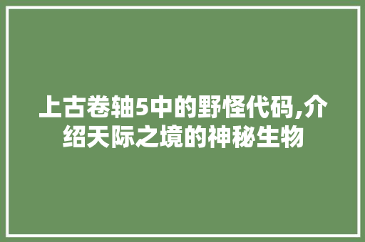 上古卷轴5中的野怪代码,介绍天际之境的神秘生物