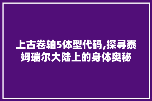 上古卷轴5体型代码,探寻泰姆瑞尔大陆上的身体奥秘