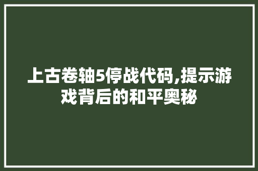 上古卷轴5停战代码,提示游戏背后的和平奥秘