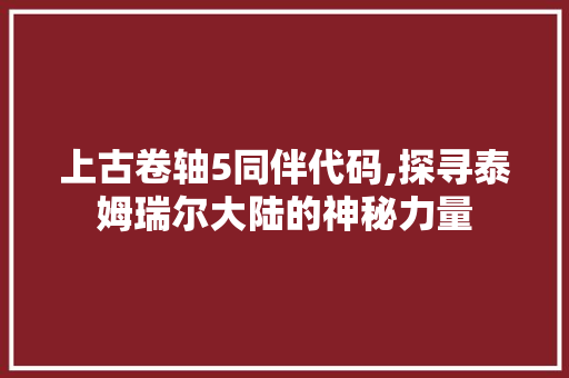 上古卷轴5同伴代码,探寻泰姆瑞尔大陆的神秘力量