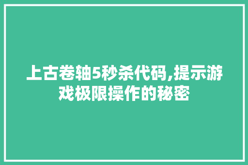 上古卷轴5秒杀代码,提示游戏极限操作的秘密