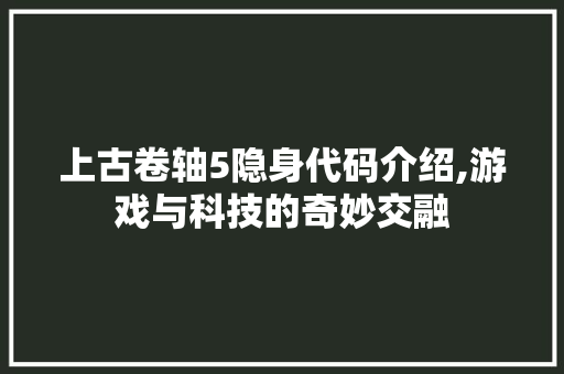 上古卷轴5隐身代码介绍,游戏与科技的奇妙交融 Docker