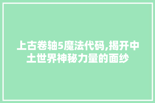 上古卷轴5魔法代码,揭开中土世界神秘力量的面纱