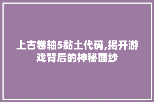 上古卷轴5黏土代码,揭开游戏背后的神秘面纱 React