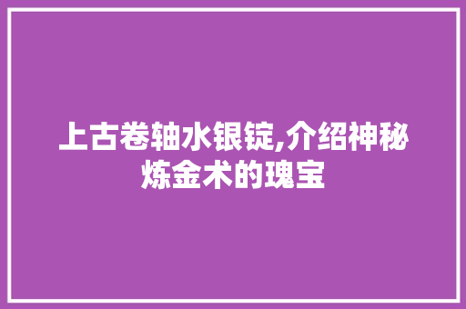 上古卷轴水银锭,介绍神秘炼金术的瑰宝