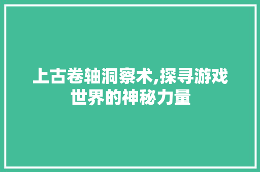 上古卷轴洞察术,探寻游戏世界的神秘力量