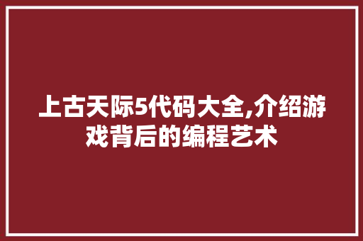 上古天际5代码大全,介绍游戏背后的编程艺术