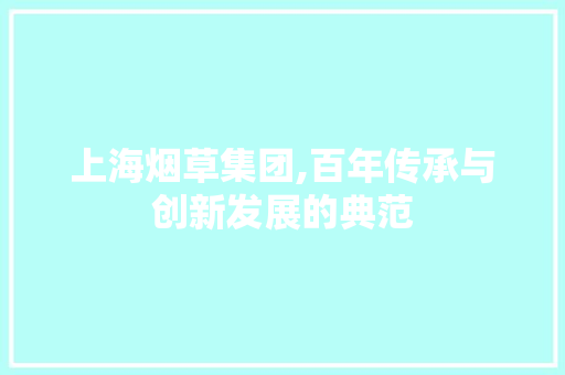 上海烟草集团,百年传承与创新发展的典范