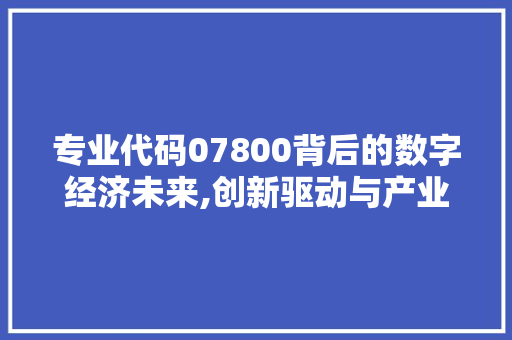 专业代码07800背后的数字经济未来,创新驱动与产业升级