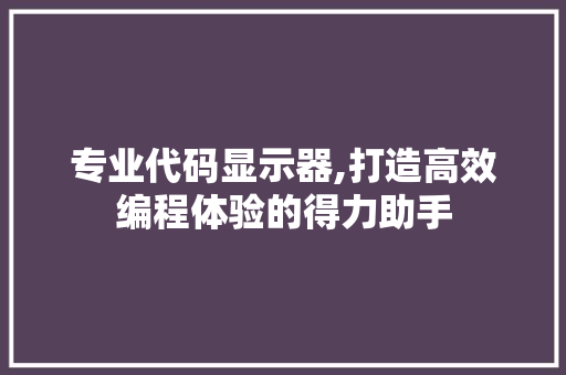 专业代码显示器,打造高效编程体验的得力助手