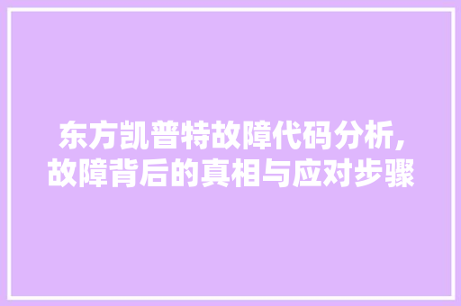 东方凯普特故障代码分析,故障背后的真相与应对步骤