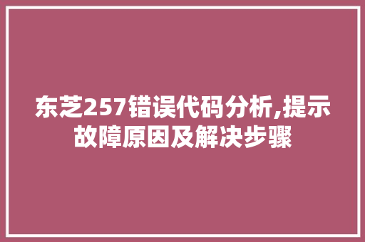 东芝257错误代码分析,提示故障原因及解决步骤