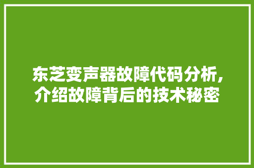 东芝变声器故障代码分析,介绍故障背后的技术秘密