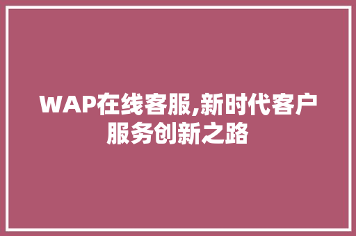 WAP在线客服,新时代客户服务创新之路