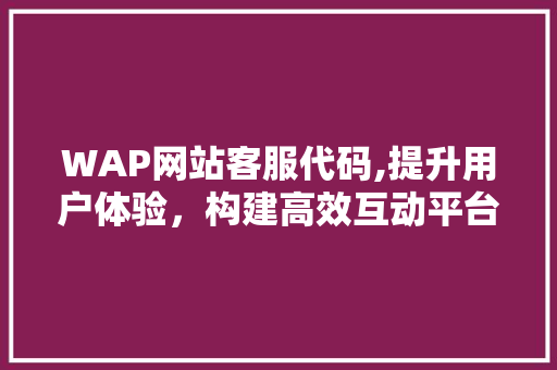 WAP网站客服代码,提升用户体验，构建高效互动平台