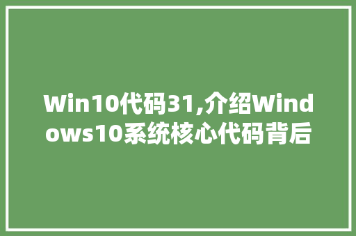 Win10代码31,介绍Windows10系统核心代码背后的秘密