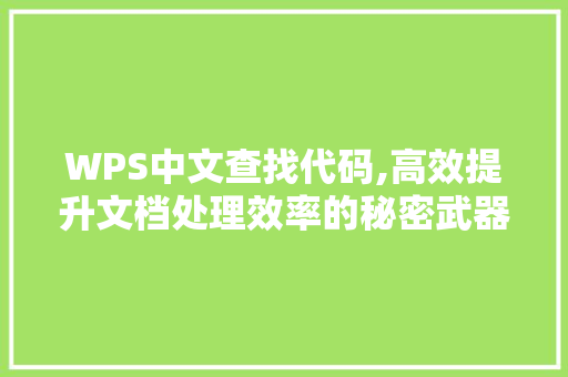 WPS中文查找代码,高效提升文档处理效率的秘密武器