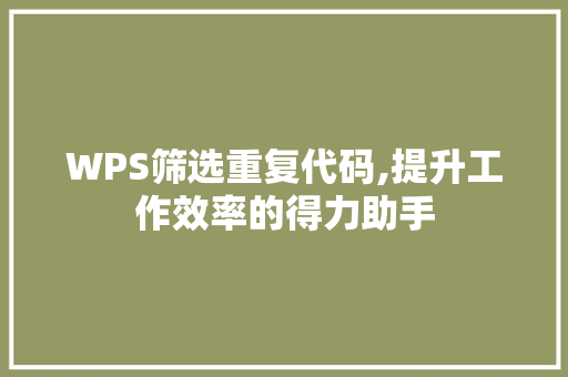 WPS筛选重复代码,提升工作效率的得力助手