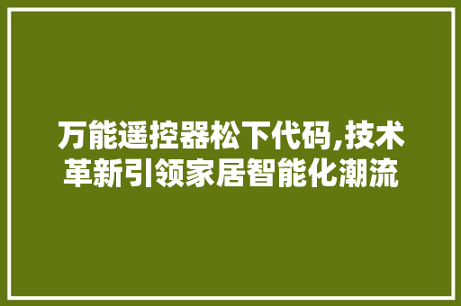 万能遥控器松下代码,技术革新引领家居智能化潮流