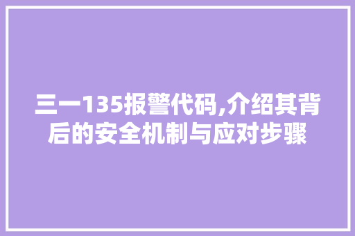 三一135报警代码,介绍其背后的安全机制与应对步骤