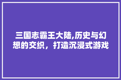 三国志霸王大陆,历史与幻想的交织，打造沉浸式游戏体验