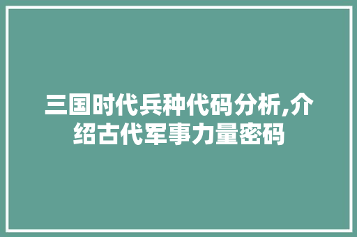 三国时代兵种代码分析,介绍古代军事力量密码