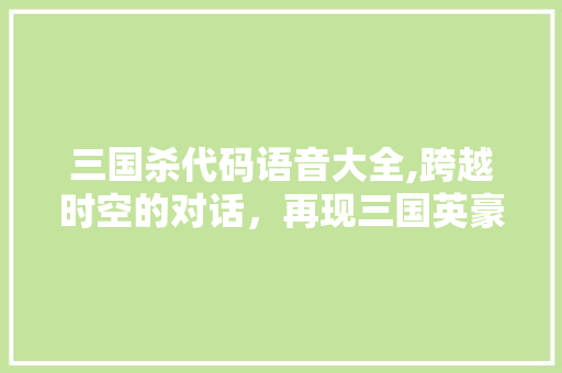 三国杀代码语音大全,跨越时空的对话，再现三国英豪风采