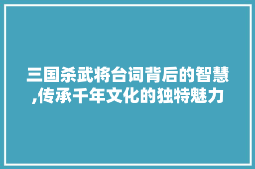 三国杀武将台词背后的智慧,传承千年文化的独特魅力