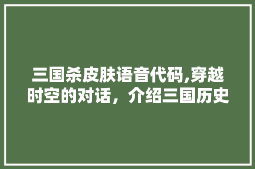 三国杀皮肤语音代码,穿越时空的对话，介绍三国历史魅力