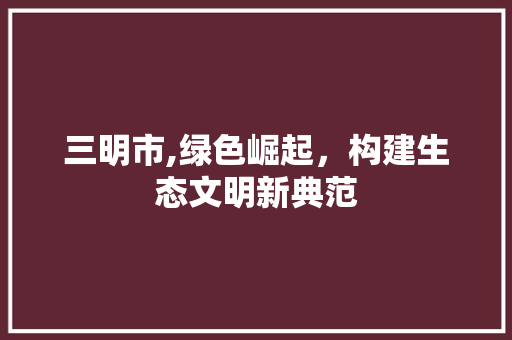 三明市,绿色崛起，构建生态文明新典范