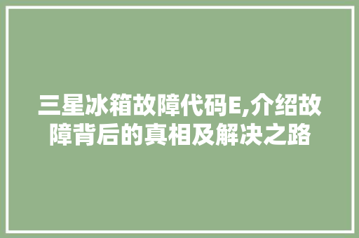 三星冰箱故障代码E,介绍故障背后的真相及解决之路